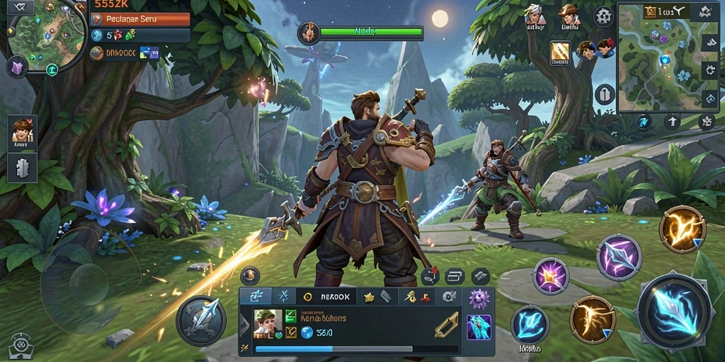 Tangkapan layar gameplay 555ZK yang menunjukkan pertarungan seru dalam MMORPG.