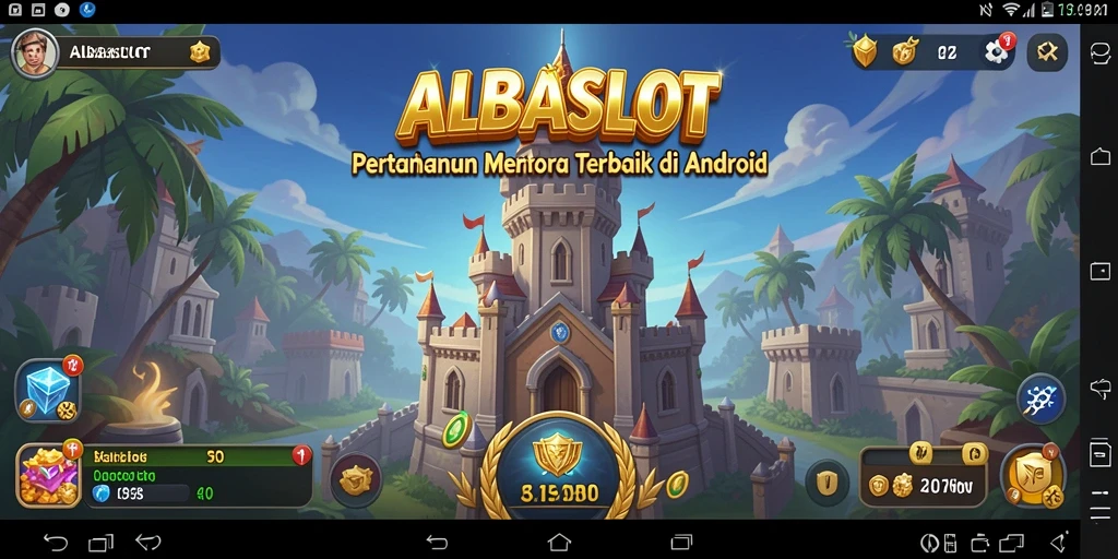 Screenshot gameplay ALBASLOT menampilkan pertahanan menara yang strategis.