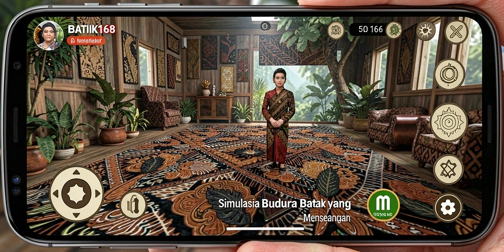 Tangkapan layar gameplay BATIK168 menampilkan desain batik yang berwarna-warni.