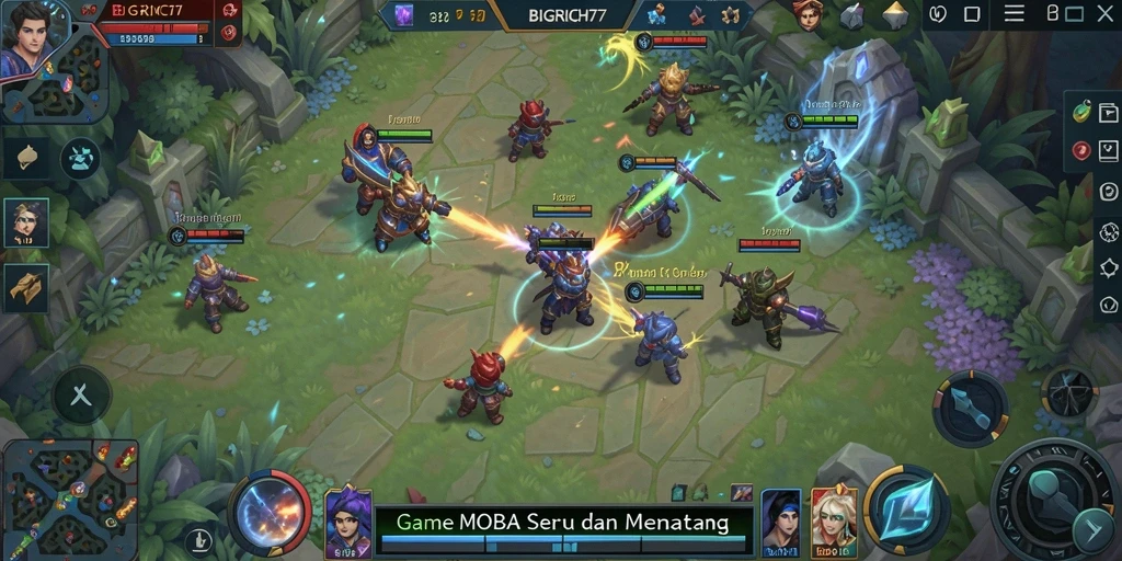 Tangkapan layar gameplay MOBA yang intens di BIGRICH77.