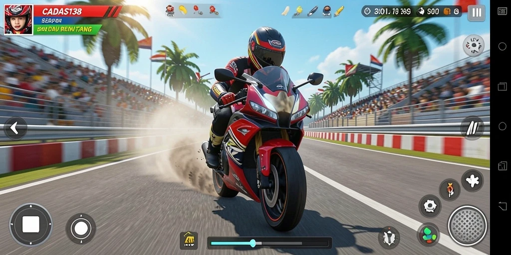 Screenshot gameplay balapan motor yang mendebarkan di CADAS138.