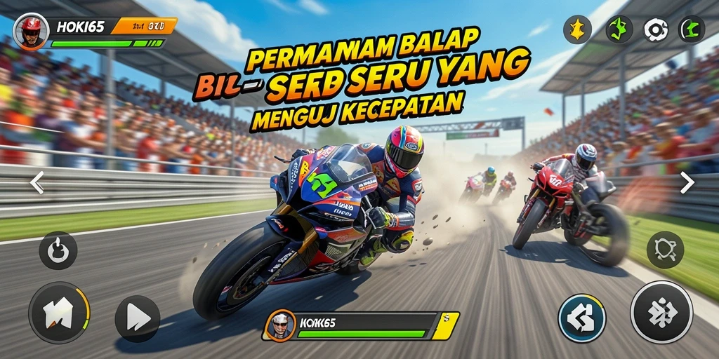 Screenshot gameplay HOKI65 menunjukkan aksi balap yang mendebarkan.
