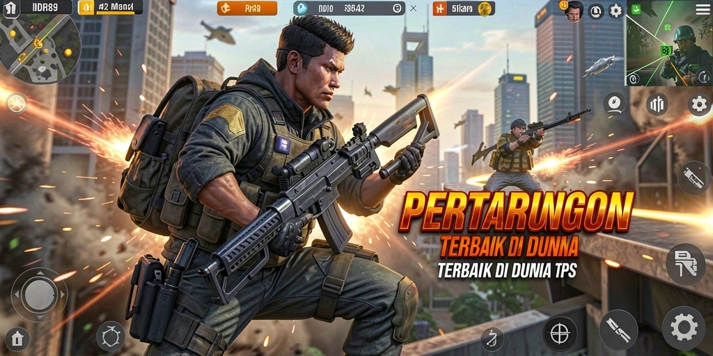 Screenshot gameplay menegangkan dari IDR89 yang menggambarkan aksi tempur intens.