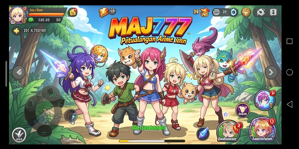Tampilan gameplay MAJ777 yang penuh warna dan dinamis.