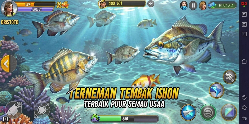 Screenshot gameplay menampilkan aksi menarik dalam Tembak Ikan.