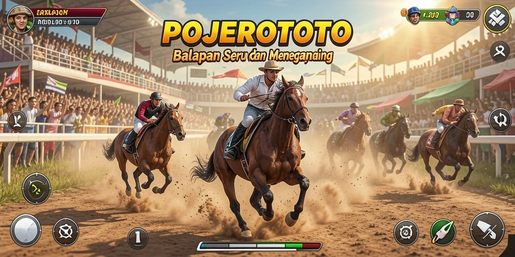 Screenshot gameplay POJEROTOTO dengan balapan yang mendebarkan.
