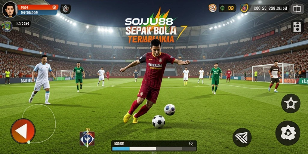 Tampilan gameplay SOJU88 yang menghadirkan aksi laga sepak bola.