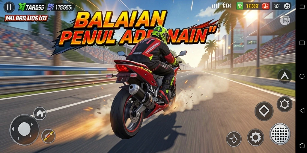 Tampilan gameplay menegangkan dari TAR555 dengan motor balap cepat.