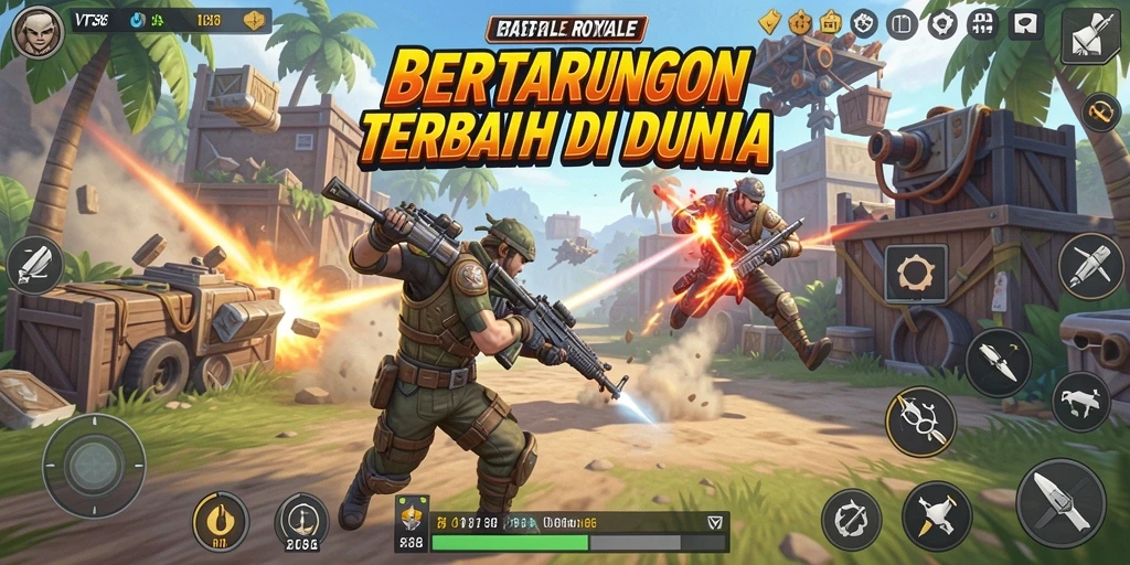 Gameplay VT38 yang seru dan mendebarkan di arena pertarungan Battle Royale.