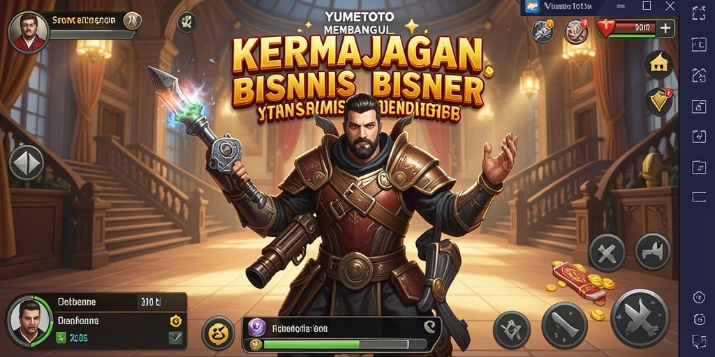Tampilan screenshot YUMETOTO menunjukkan pengalaman membangun kerajaan bisnis.